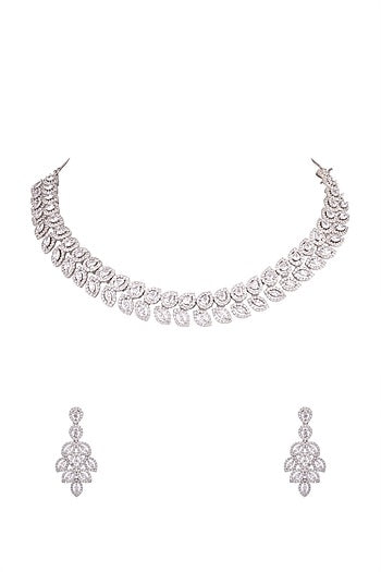 White Finish Diamond Necklace Set