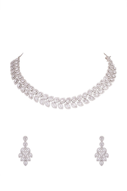 White Finish Diamond Necklace Set
