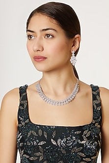 White Finish Diamond Necklace Set