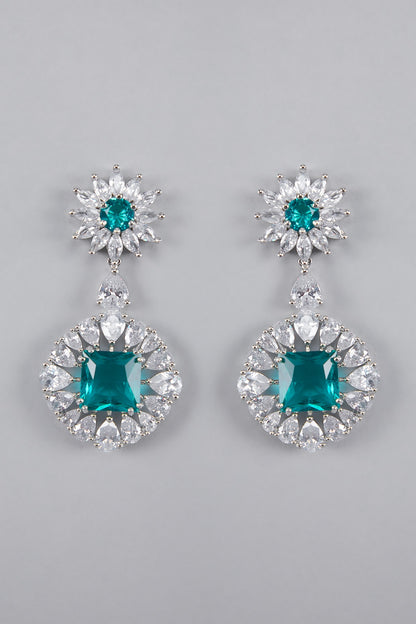 Silver Finish Zircon Dangler Earrings
