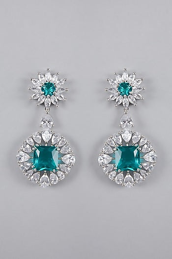 Silver Finish Zircon Dangler Earrings