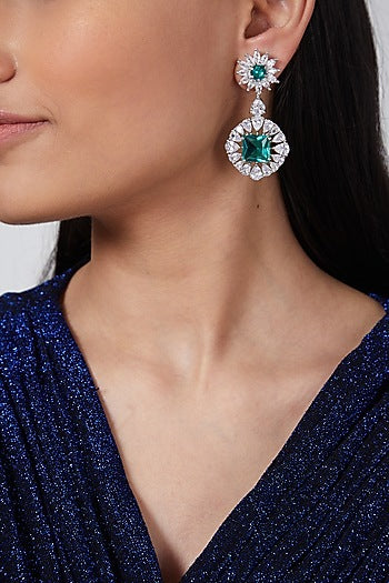 Silver Finish Zircon Dangler Earrings