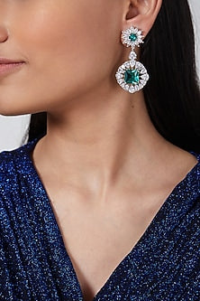 Silver Finish Zircon Dangler Earrings