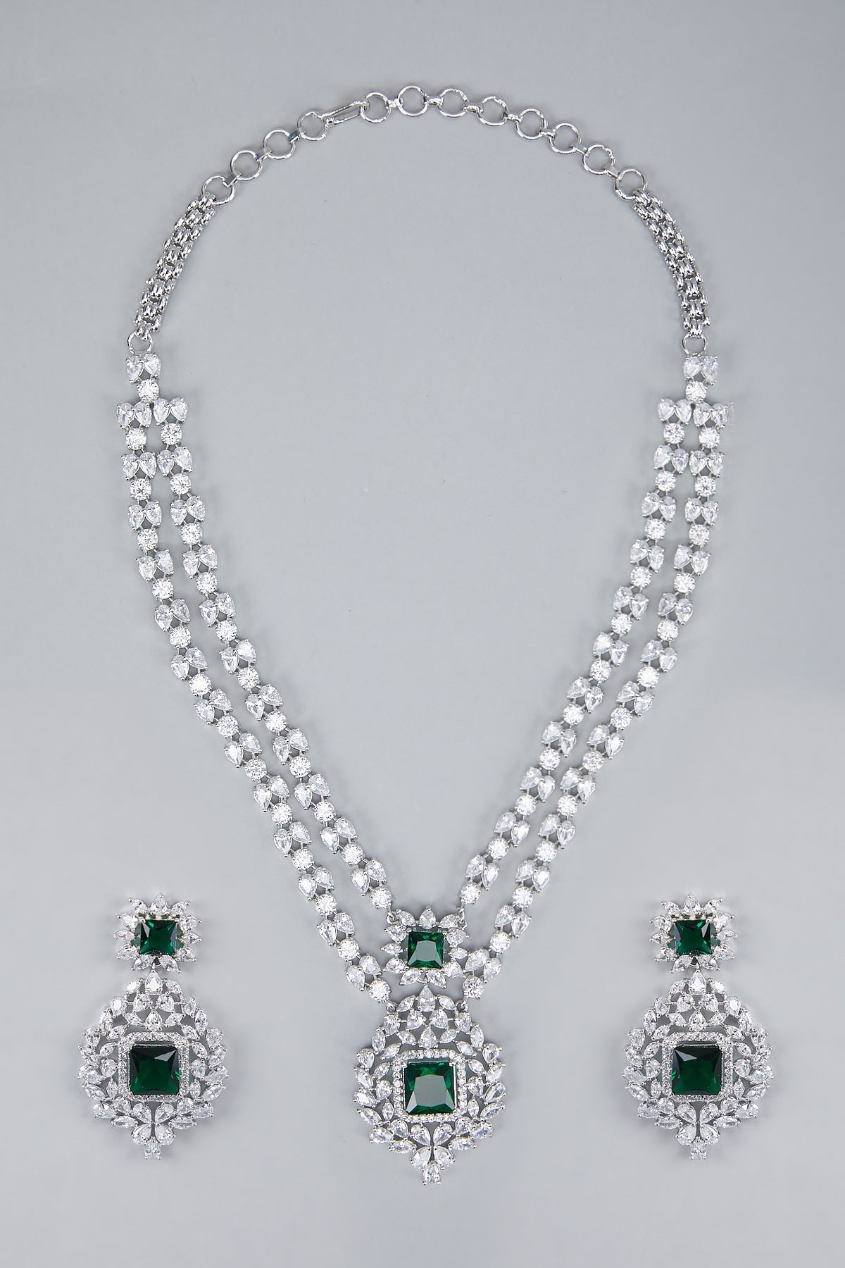 Silver Finish Green Zircon Necklace Set