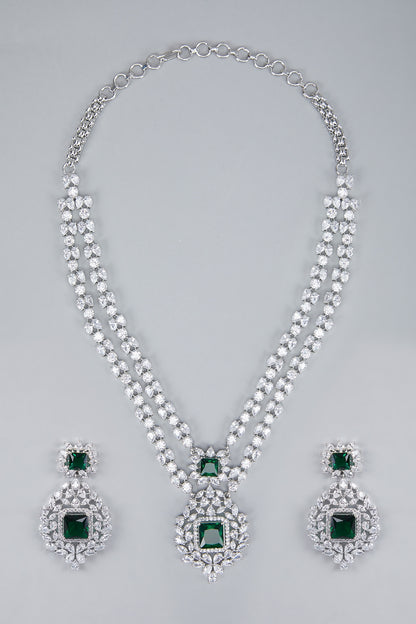 Silver Finish Green Zircon Necklace Set