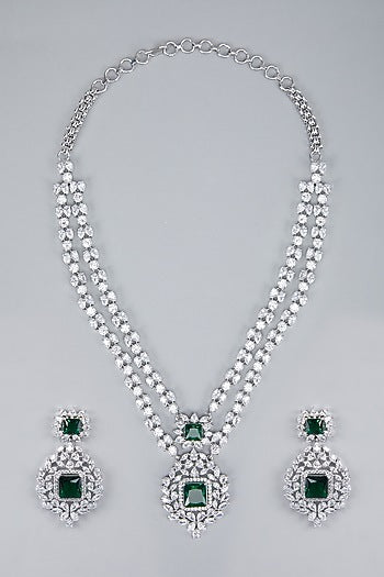 Silver Finish Green Zircon Necklace Set