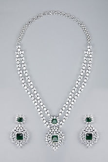 Silver Finish Green Zircon Necklace Set