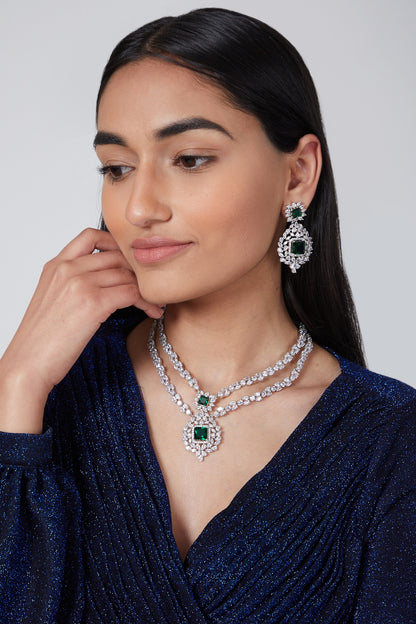 Silver Finish Green Zircon Necklace Set