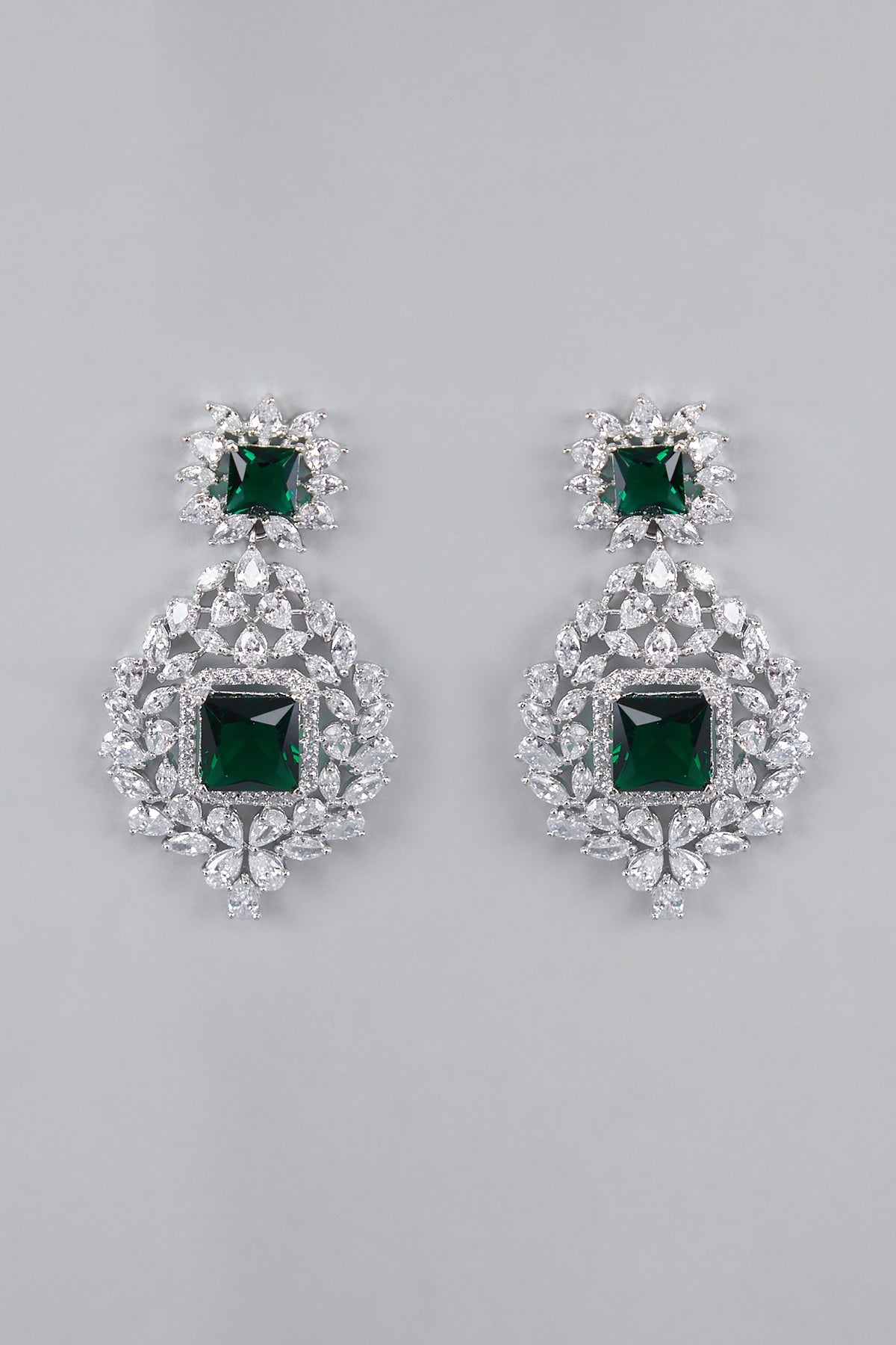 Silver Finish Green Zircon Necklace Set