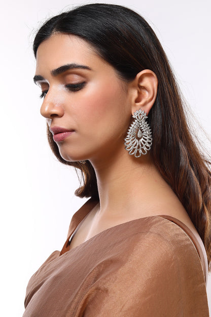 White Finish Zircon Dangler Earrings