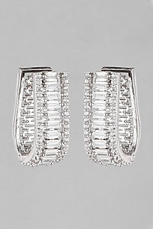 White Finish Hoop Diamond Earrings