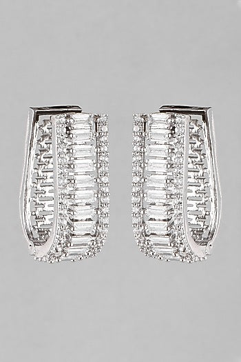 White Finish Hoop Diamond Earrings