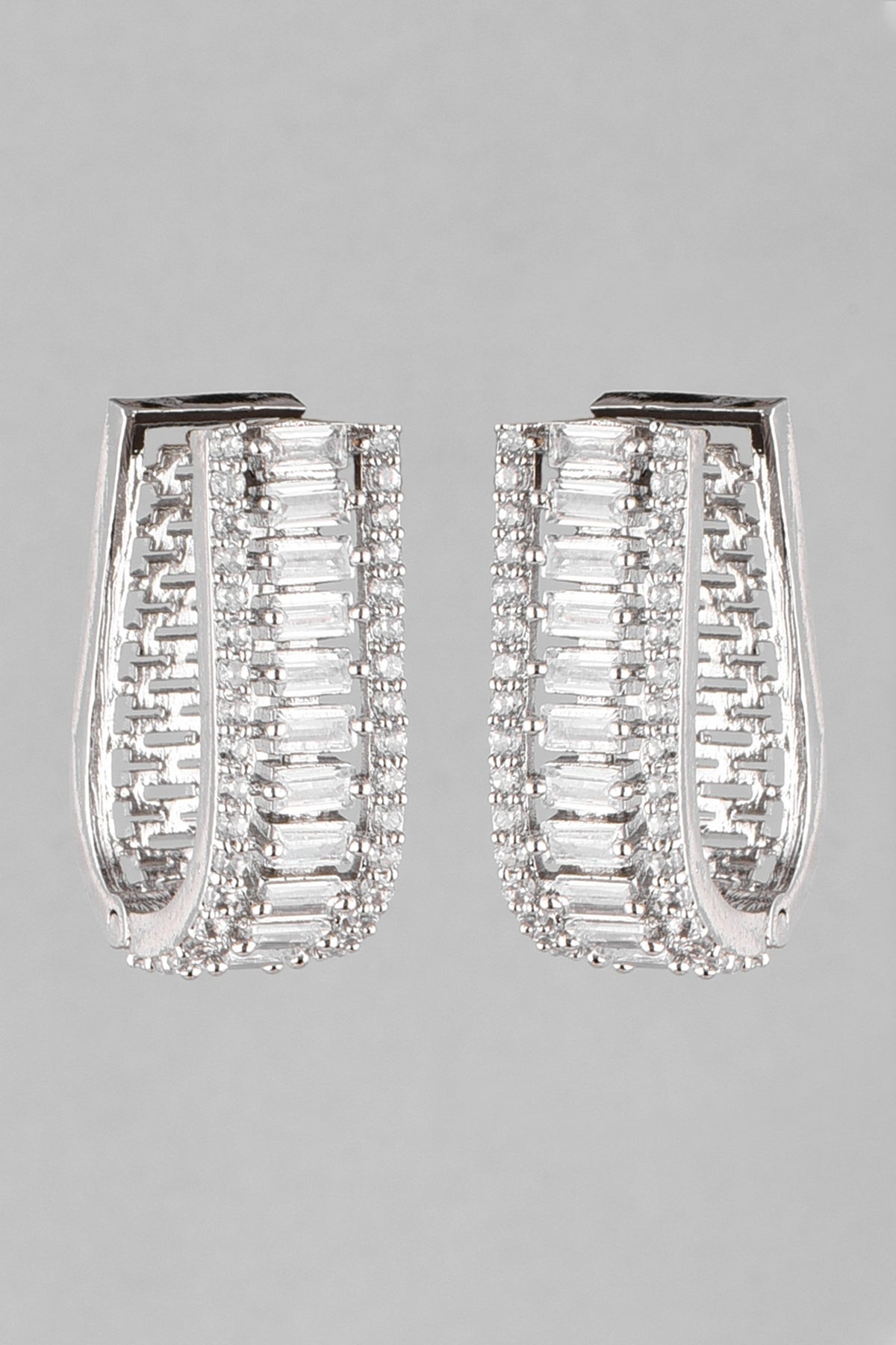 White Finish Hoop Diamond Earrings