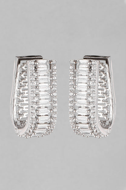 White Finish Hoop Diamond Earrings