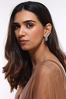 White Finish Hoop Diamond Earrings