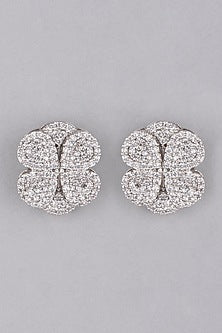 White Finish Stud Diamond Earrings