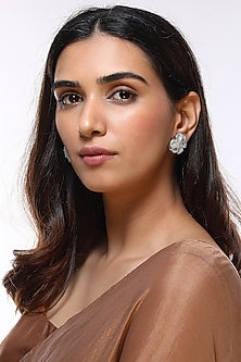 White Finish Stud Diamond Earrings