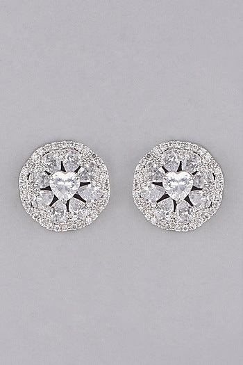 White Finish Stud Faux Diamond Earrings