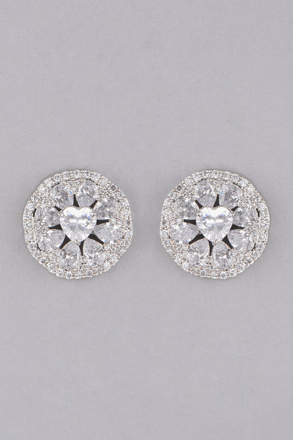 White Finish Stud Faux Diamond Earrings