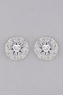 White Finish Stud Faux Diamond Earrings