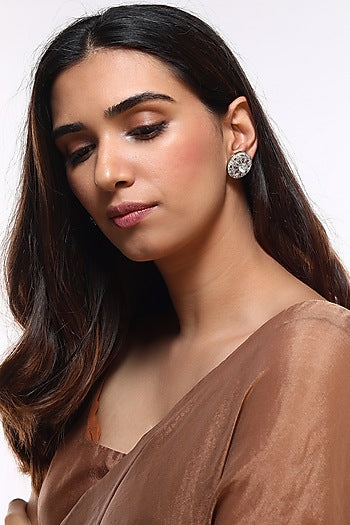 White Finish Stud Faux Diamond Earrings