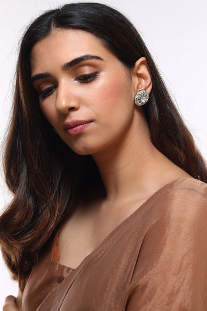 White Finish Stud Faux Diamond Earrings
