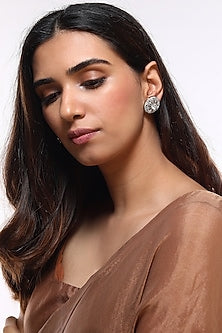White Finish Stud Faux Diamond Earrings