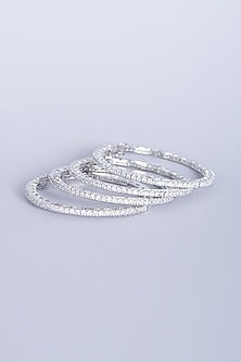 White Finish Zircon Bangles (Set of 4)