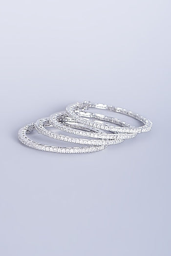 White Finish Zircon Bangles (Set of 4)