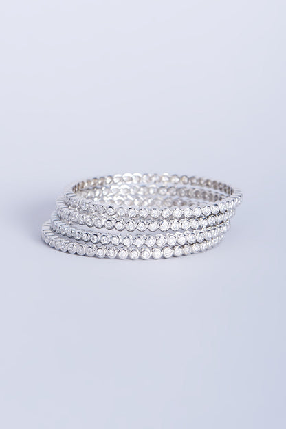 White Finish Zircons Bangles (Set of 4)