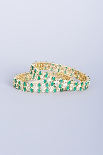 Gold Finish Zircon Bangles (Set of 2)