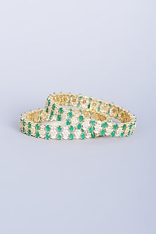 Gold Finish Zircon Bangles (Set of 2)