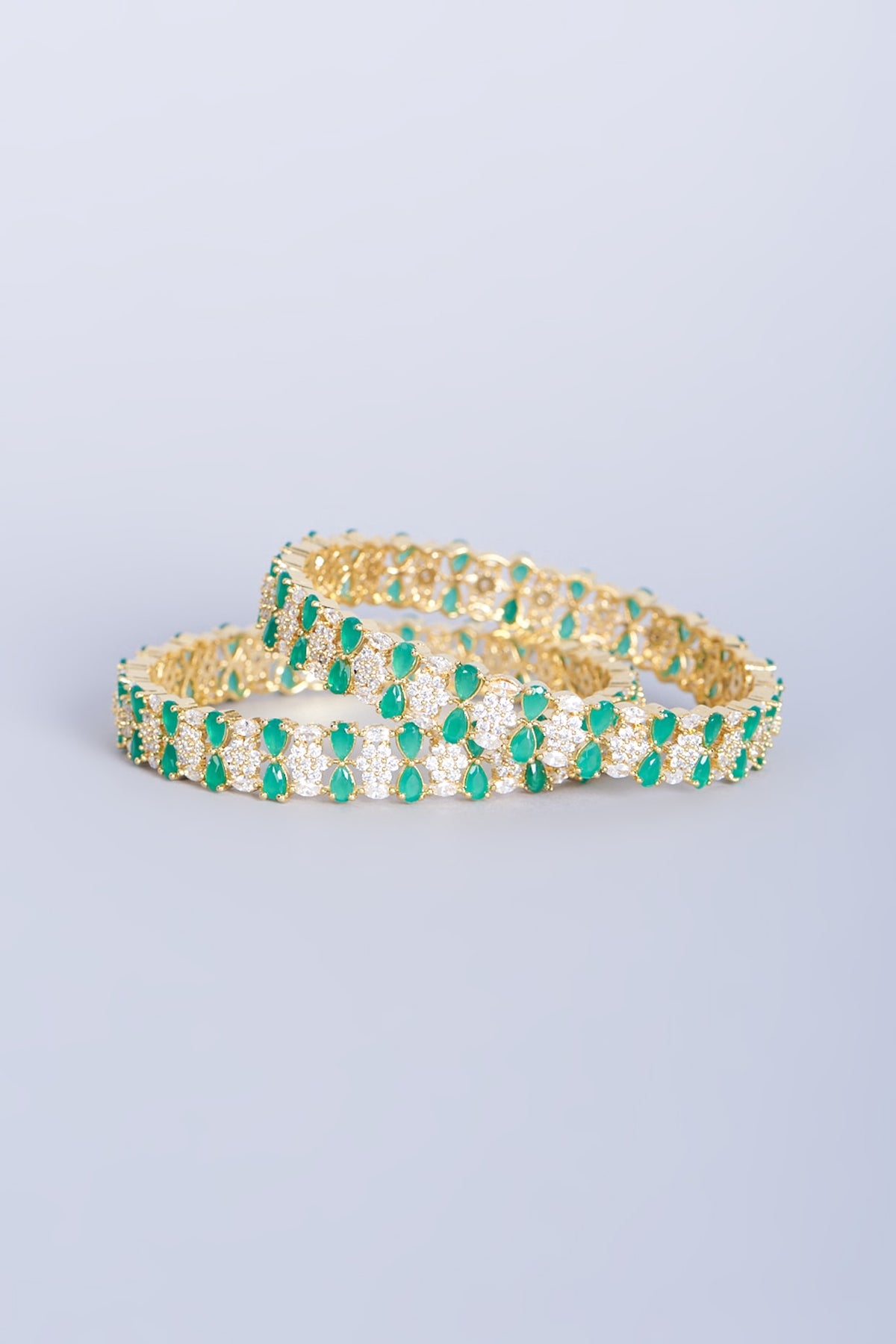 Gold Finish Zircon Bangles (Set of 2)