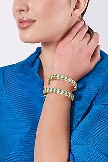 Gold Finish Zircon Bangles (Set of 2)