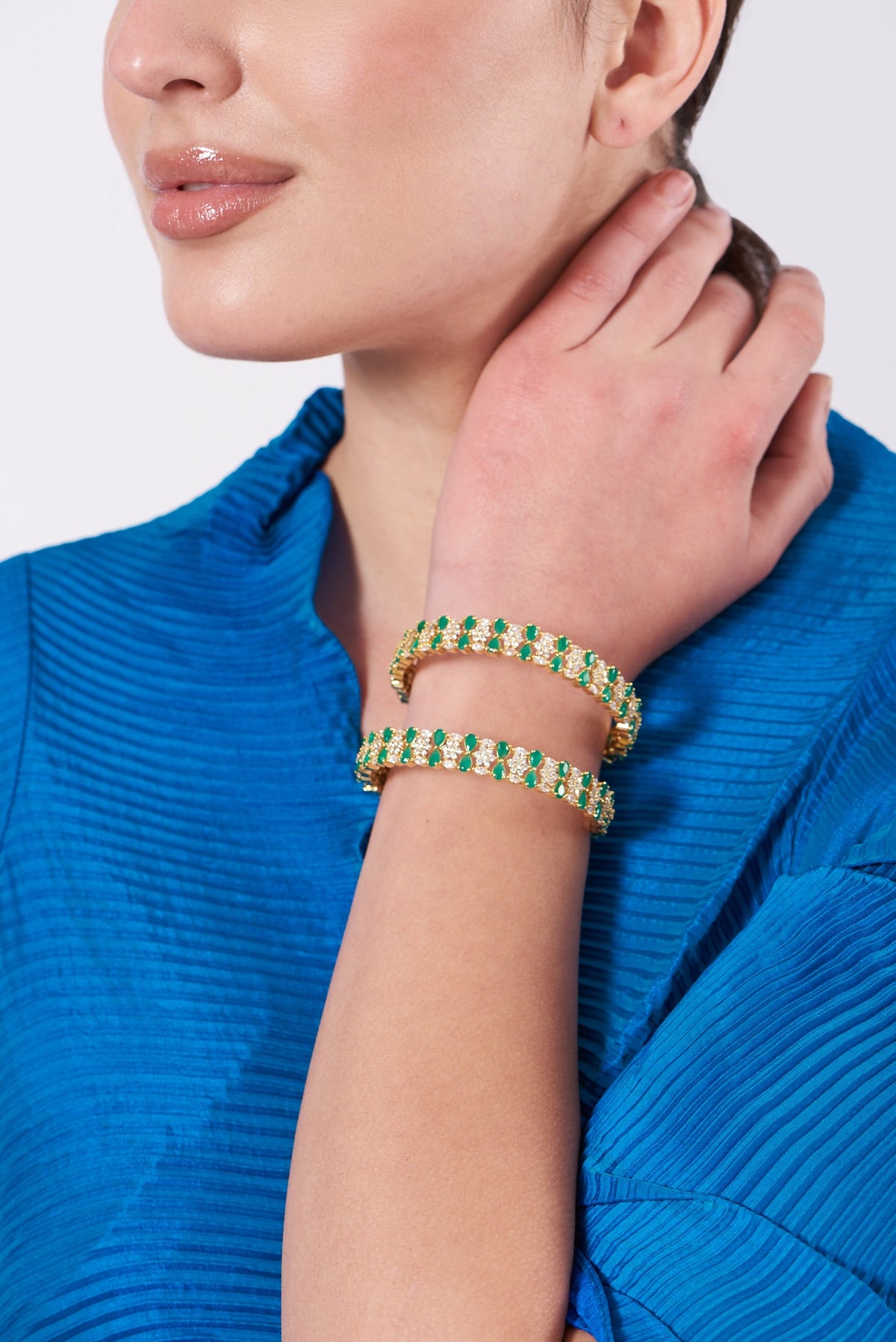 Gold Finish Zircon Bangles (Set of 2)