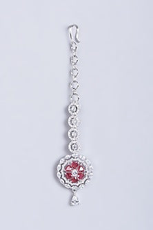 White Finish Mixed Metal Faux Diamonds MaangTikka