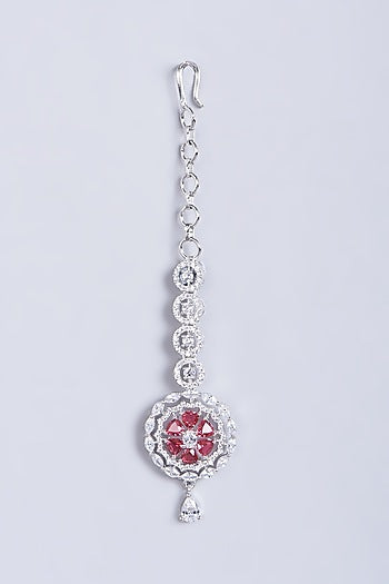 White Finish Mixed Metal Faux Diamonds MaangTikka