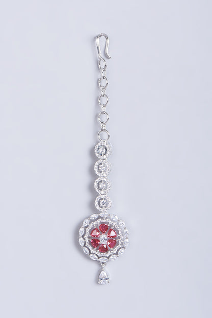 White Finish Mixed Metal Faux Diamonds MaangTikka