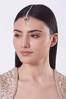 White Finish Mixed Metal Faux Diamonds MaangTikka