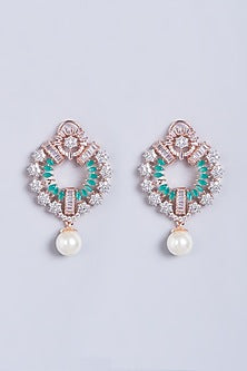 Rose Gold Finish Faux Diamonds Stud Earrings