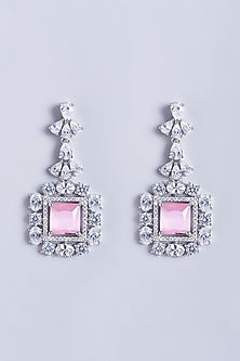 White Finish Faux Diamonds Earrings