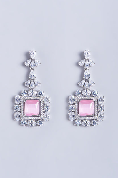 White Finish Faux Diamonds Earrings