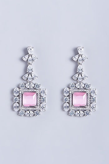 White Finish Faux Diamonds Earrings