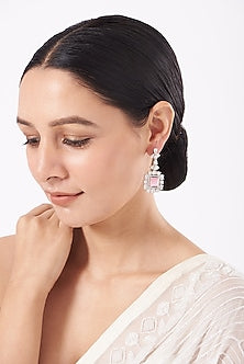 White Finish Faux Diamonds Earrings