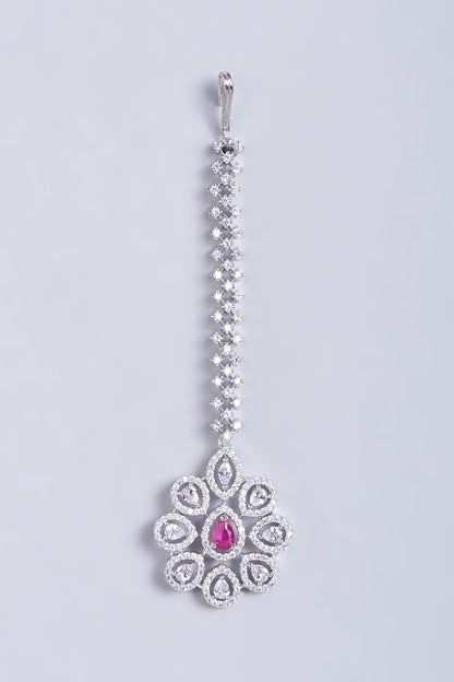 White Finish Faux Diamonds & Zircons Maang Tikka