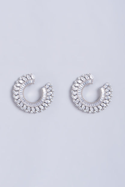White Finish Stud Earrings With Faux Diamonds