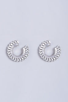 White Finish Stud Earrings With Faux Diamonds