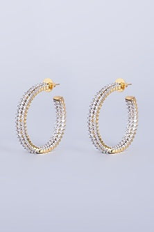 Gold Finish Faux Diamonds Hoop Earrings