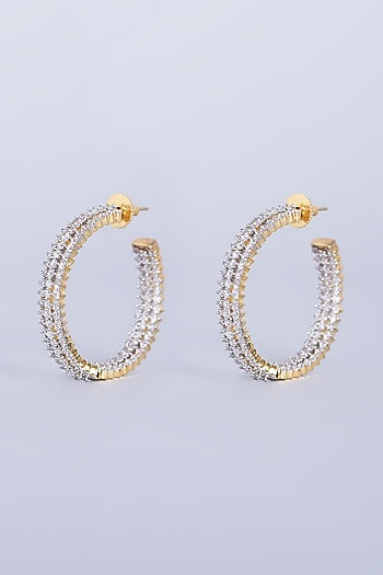 Gold Finish Faux Diamonds Hoop Earrings