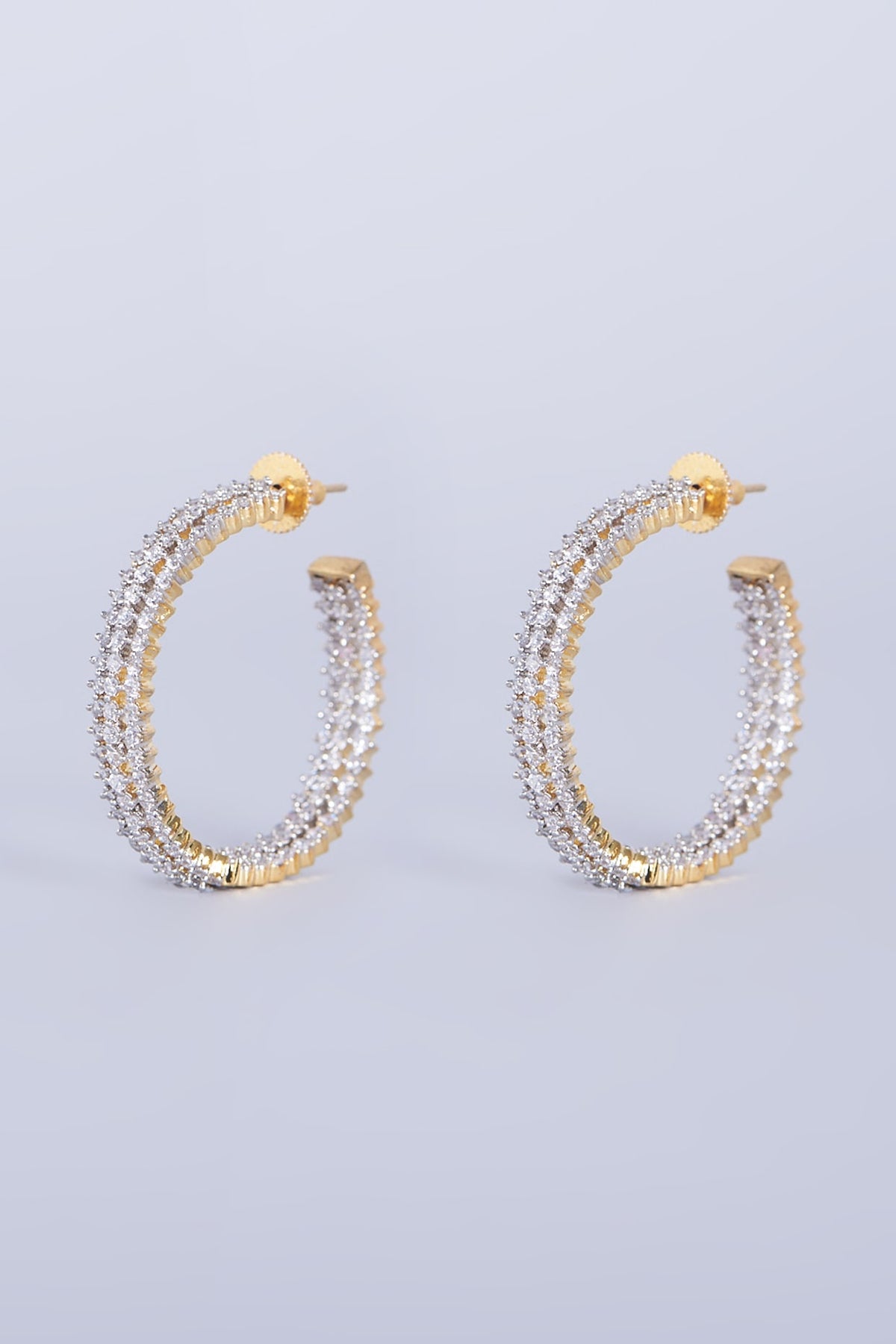 Gold Finish Faux Diamonds Hoop Earrings